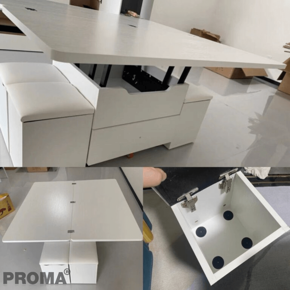 [Pre-order] โต๊ะกลางมัลติฟังก์ชันพับได้ 3in1 พร้อมเก้าอี้สตูล 4ตัว PROMA-CTB-11 สีขาว